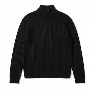 Alex Stevens Black Ribbed 100% Cotton Quarter Zip, Mock Neck Sweater Men's Large